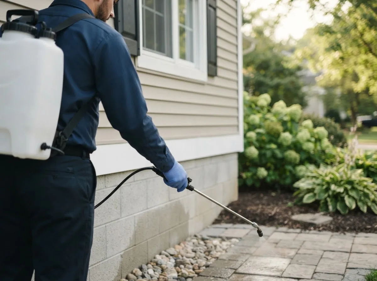 Pest control technician inspecting a home in Woodland, GA